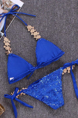 Rhinestone Sequin Slide Triangle Bikini - Two Piece Set
