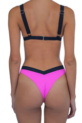 Contrast Bnaded High Leg Triangle Thong Bikini - Two Piece Swimsuit