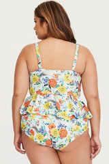 Plus Size Boho Floral Underwire Peplum Tankini Swimsuit - Two Piece Set