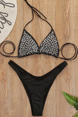 Sparkling Rhinestone Beaded Sliding Triangle Bikini - Two Piece Set
