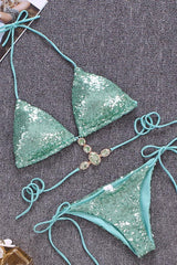 Sequin Rhinestone Slide Triangle Bikini - Two Piece Set