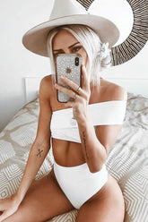 Ribbed High Leg High Waist One Shoulder Bikini - Two Piece Set