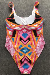Plus Size Geometric Printed High Leg One Piece Swimsuit