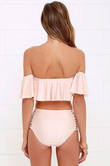 High Waist Strappy Ruffle Off Shoulder Bikini