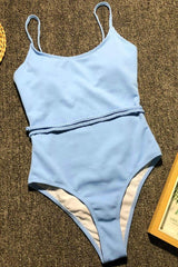 Solid Braided Belted Ribbed One Piece Swimsuit