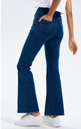 Imitation denim crossover high-waisted slimming hip-lifting bell bottoms