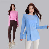 Slit yoga long-sleeved slub gauze smock