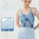 Butterfly print mesh ruffled sports bra