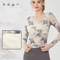 Butterfly print mesh is breathable, Quick-drying, Slim-fitting, Sporty long sleeves