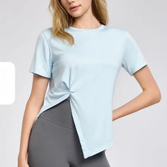 Loose crew neck, Light and light, Breathable slit sports training short sleeves