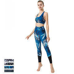 Printed high-waisted slimming bra leggings sports fitness set