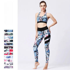 Fashion printed beautiful back bra leggings quick-drying sports fitness set