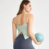 Cool spaghetti strap dovetail split suspender fixed cup breathable fitness beauty back bra