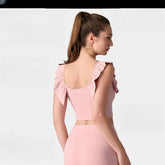 Ruffled nude antibacterial sleeveless yoga sports U-shaped beautiful back bra