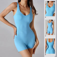 Shape-fitting nude sleeveless sports onesie