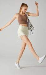 Drawstring tie anti-slip fake two-piece skirt