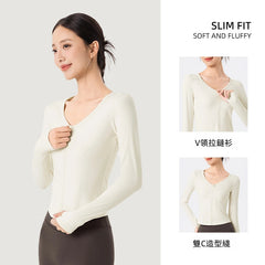 Slim zippered cardigan tummy tucks sports long sleeves