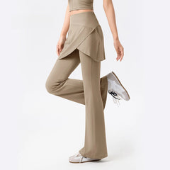 Fake two pieces of laminated yoga bootcut gym pants