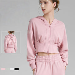 Double zip short waist running sports jacket