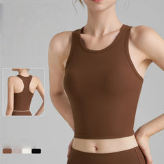 Threaded skinny crew neck high-intensity sports bra