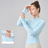 Stand collar half-zip breathable slim sports long-sleeved top