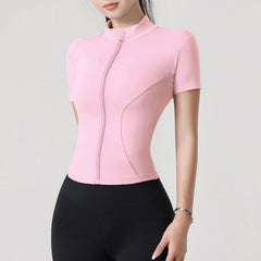 High-elastic yoga stand-up collar tight-fitting short-sleeved jacket