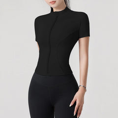 High-elastic yoga stand-up collar tight-fitting short-sleeved jacket