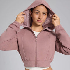 Autumn and winter cropped fleece casual sports hooded jacket