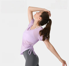 V-neck drawstring loose, Breathable, Quick-drying short sleeves