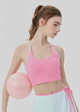 Contrast Binding Pilates Tank Top with Built-in Bra Padded Strappy Back Yoga Fitness Vest