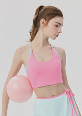 Contrast Binding Pilates Tank Top with Built-in Bra Padded Strappy Back Yoga Fitness Vest