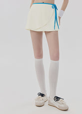 Contrast Binding 2 In 1 Skort Butt Covering Yoga Skirt Tennis Fitness Shorts With Skirt Overlay