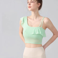 Slanted shoulder sexy ruffled mesh quick-dryer