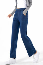 Imitation denim high-waisted straight-leg wide-leg pants