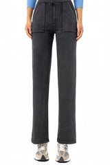 Imitation denim high-waisted straight-leg wide-leg pants
