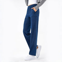 Imitation denim high-waisted straight-leg wide-leg pants