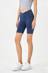Imitation denim high-waisted slim cropped pants