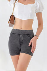 Imitation denim high-waisted hip lift slimming belly pants