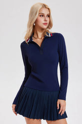 Quick-drying V-neck simple retro polo shirt long-sleeved top