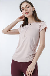 Zipper drawstring breathable yoga short sleeves