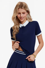 Collegiate light luxury contrast lapel short-sleeved T-shirt