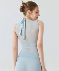 Mesh breathable semi-high neck lace-up yoga vest