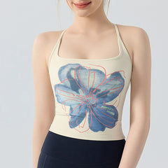 Shockproof gathering printed yoga bra