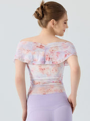 Sexy V-neck mesh print short sleeves