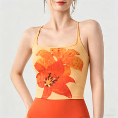 Shockproof gathering printed yoga bra