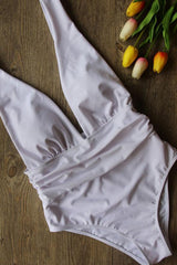 High Leg Low Back Deep V Neck One Piece Swimsuit