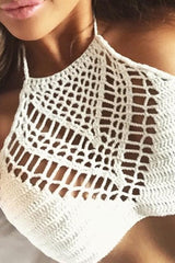 White Crochet Halter Bikini Top