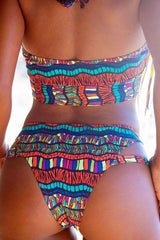 Tribal Geometric Print Cut Out Halter Bikini - Two Piece Set