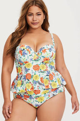 Plus Size Boho Floral Underwire Peplum Tankini Swimsuit - Two Piece Set