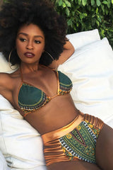 Metallic Strappy High Waist Slide Triangle Bikini - Two Piece Set